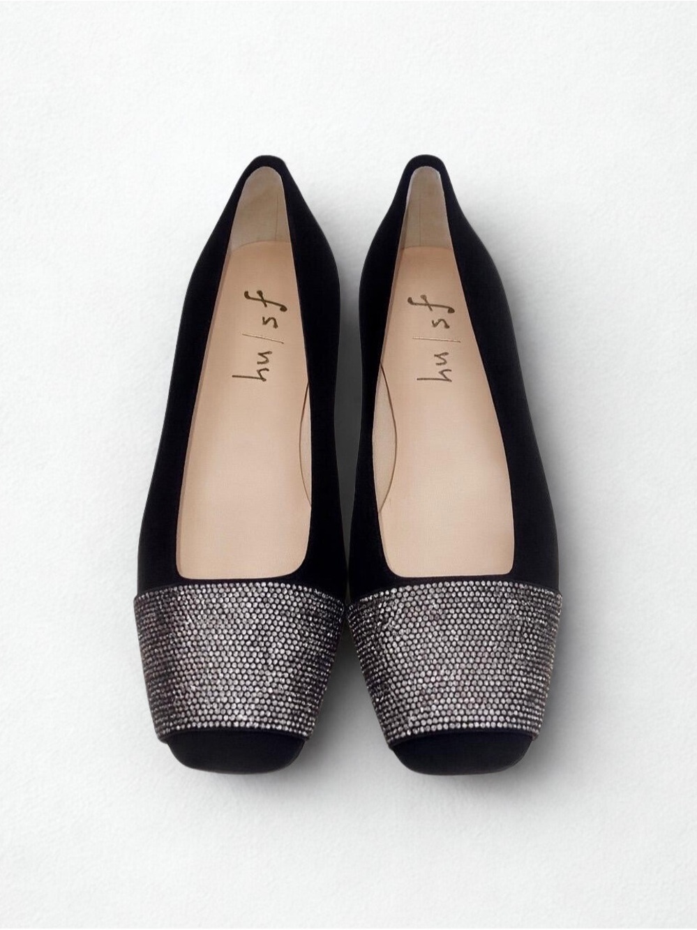 ⭐️NWT⭐️ French Sole FS/NY Via Suede Ballet Flats, Embellished Crystal Toe, Black